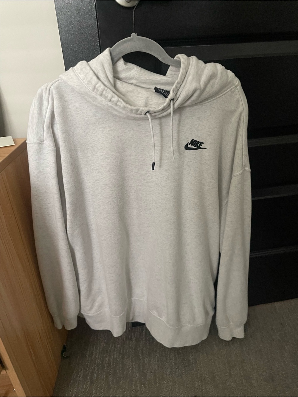 Nike Heather Light Gray Pullover Hoodie with Black Logo